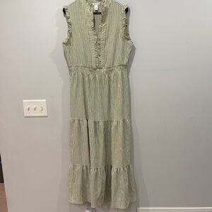 London Times Green Striped Midi Dress